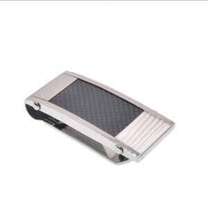 Rhodium Plated Stainless Steel Carbon Fiber Inlay 19.5mm x 52mm Money Clip